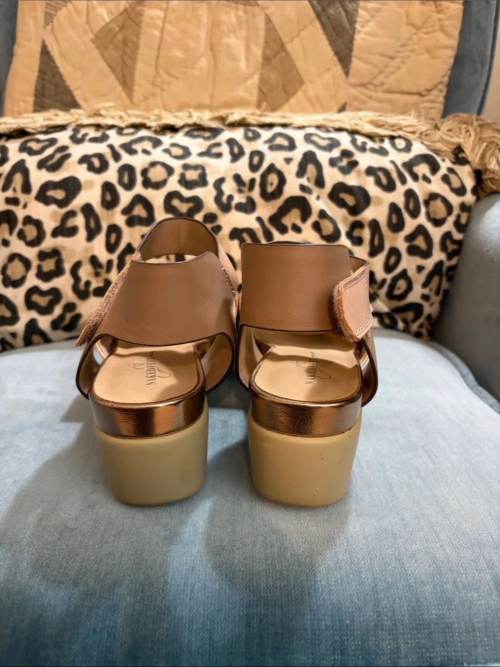 Naked Feet Metallic Rose Gold and Blush Platform Sandals